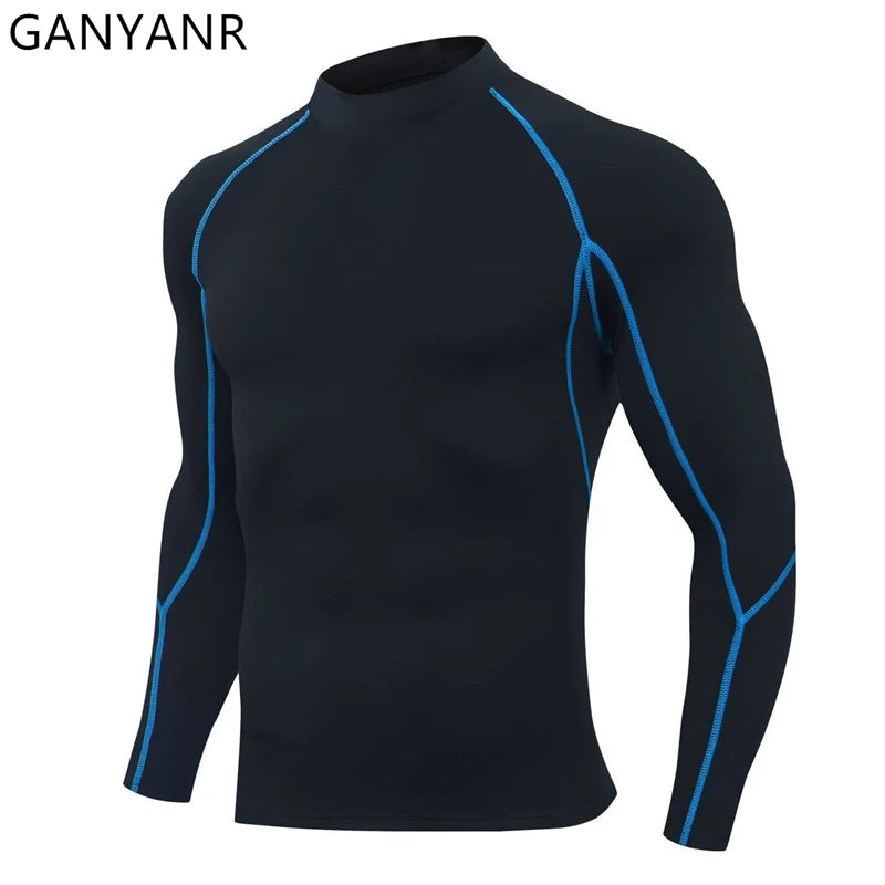 GANYANR Compression Running T-shirt Man Fitness Sportswear Gym Clothing Bodybuilding Long Sleeve Sport Training Exercise Tee