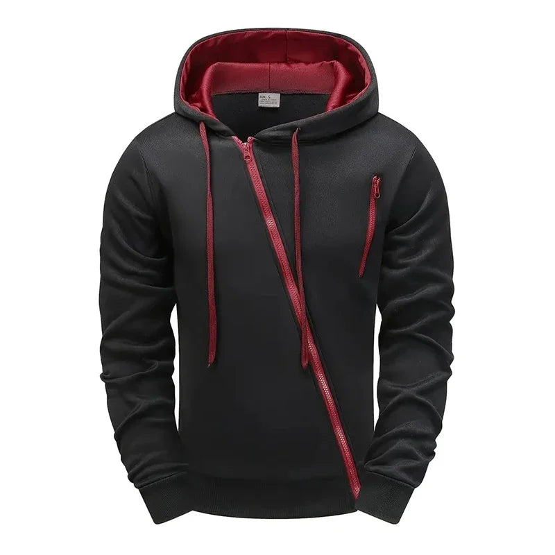 Male Daily Casual Sports Hoody Coat Gym Outdoor Streetwear Budget Athleisure 2025 Men's Asym Zip Hoodie All-Season Riding Jacket