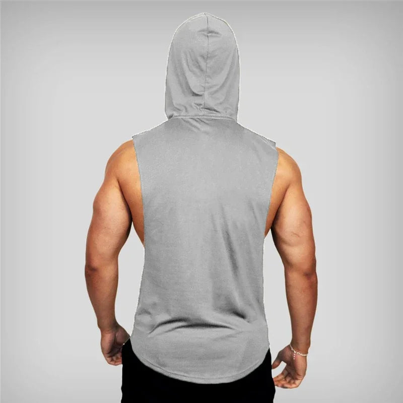 New Mens Workout Hooded Tank Tops Clothing Bodybuilding Gym Vest Fitness Sport Singlets Brand Fashion Cotton Sleeveless Shirts