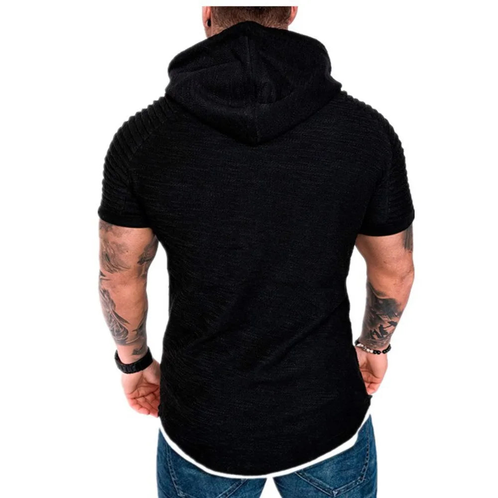 Men Running Hoodies Bodybuilding Sport Hooded Short Sleeve Gyms Fitness Clothing Muscle Shirt Quick Drying Training T-Shirt