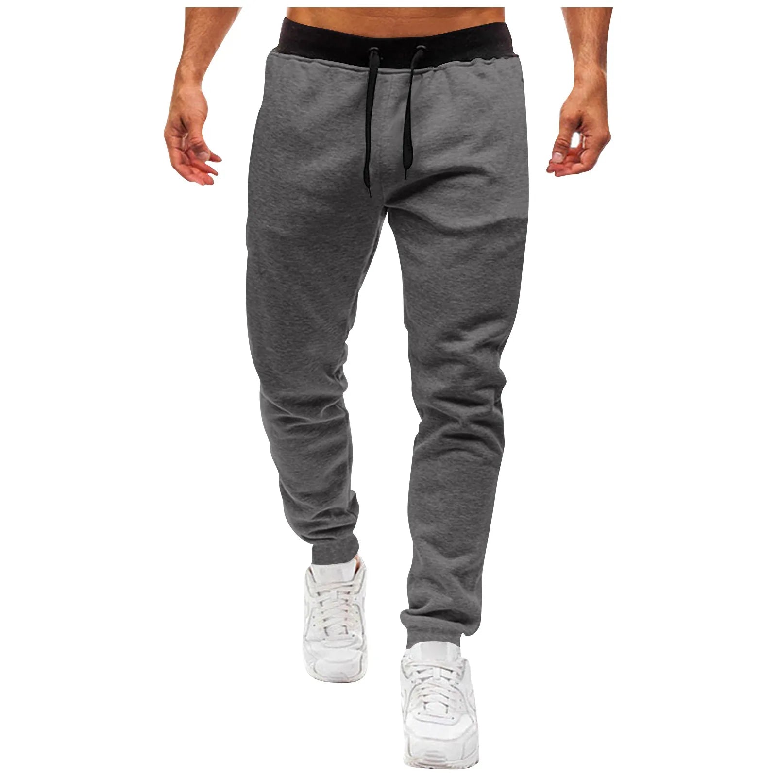 Mens Drawstring Jogger Pants Slim Fit Ribbed Cuff Casual Trousers Stylish Streetwear Bottoms Trendy Athleisure Pants