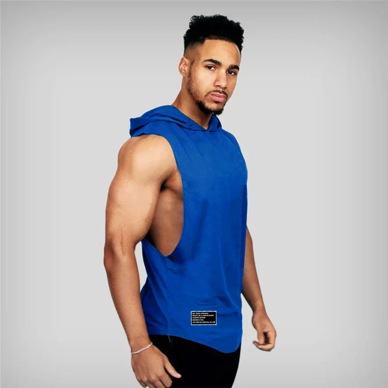 New Mens Workout Hooded Tank Tops Clothing Bodybuilding Gym Vest Fitness Sport Singlets Brand Fashion Cotton Sleeveless Shirts