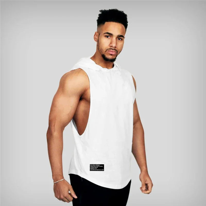 New Mens Workout Hooded Tank Tops Clothing Bodybuilding Gym Vest Fitness Sport Singlets Brand Fashion Cotton Sleeveless Shirts