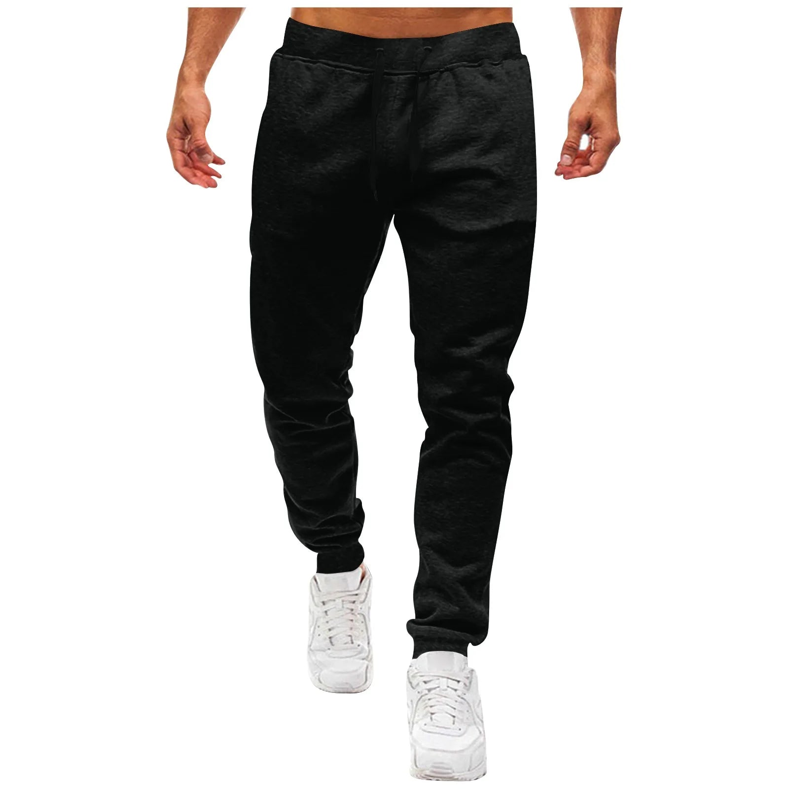 Mens Drawstring Jogger Pants Slim Fit Ribbed Cuff Casual Trousers Stylish Streetwear Bottoms Trendy Athleisure Pants