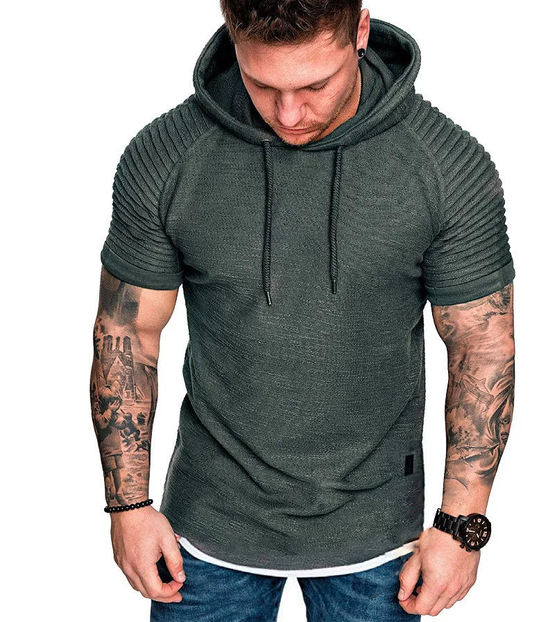 Men Running Hoodies Bodybuilding Sport Hooded Short Sleeve Gyms Fitness Clothing Muscle Shirt Quick Drying Training T-Shirt