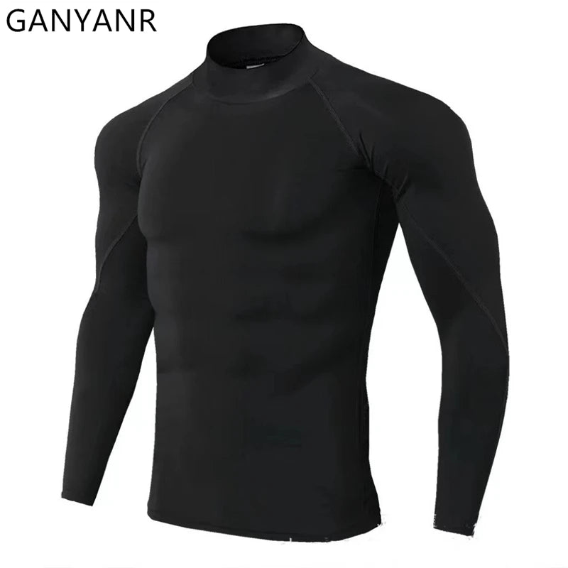 GANYANR Compression Running T-shirt Man Fitness Sportswear Gym Clothing Bodybuilding Long Sleeve Sport Training Exercise Tee