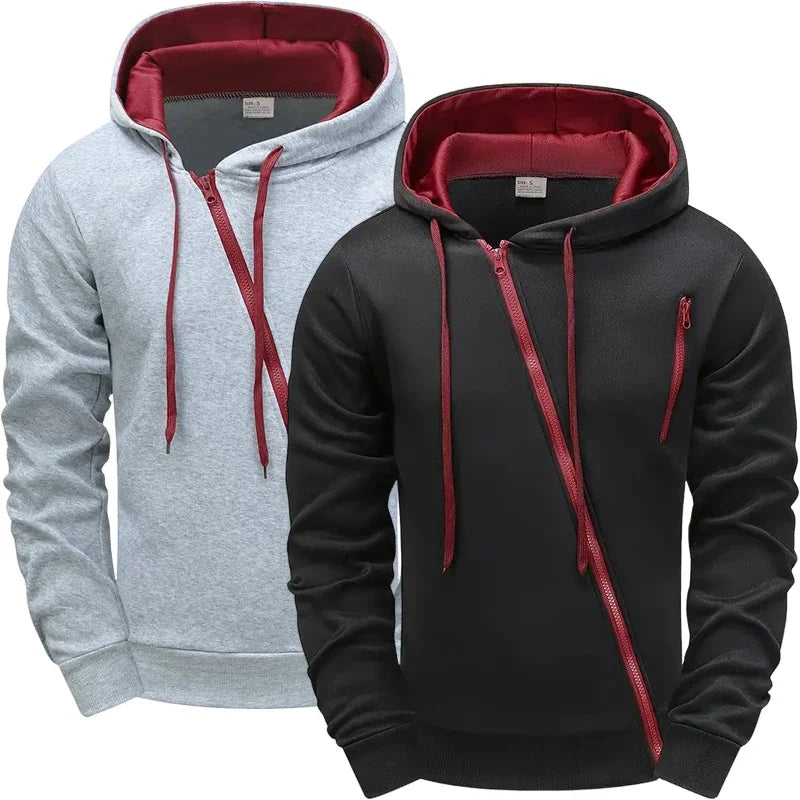 Male Daily Casual Sports Hoody Coat Gym Outdoor Streetwear Budget Athleisure 2025 Men's Asym Zip Hoodie All-Season Riding Jacket