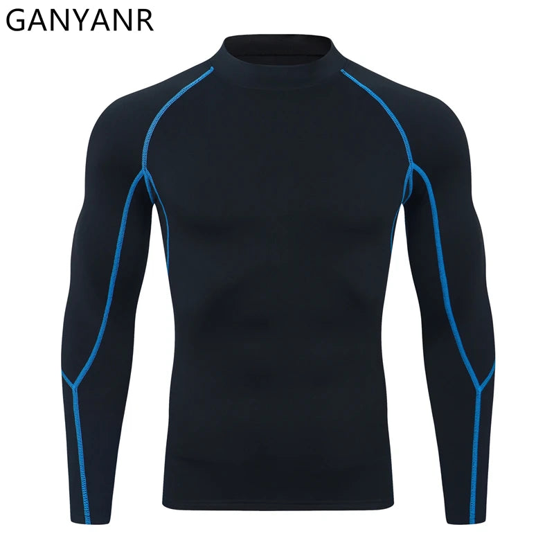 GANYANR Compression Running T-shirt Man Fitness Sportswear Gym Clothing Bodybuilding Long Sleeve Sport Training Exercise Tee