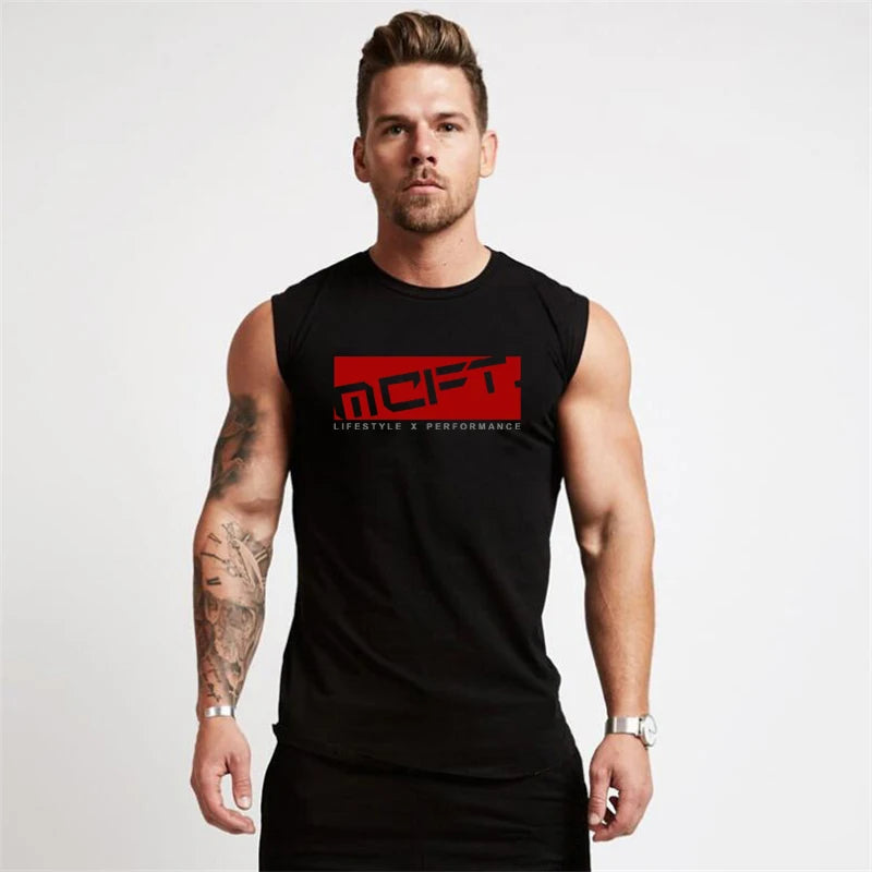 Summer Cotton Sleeveless T-Shirts Breathable Workout Tank Tops Mens Bodybuilding Clothing Fitness Sport Vests Muscle Singlets