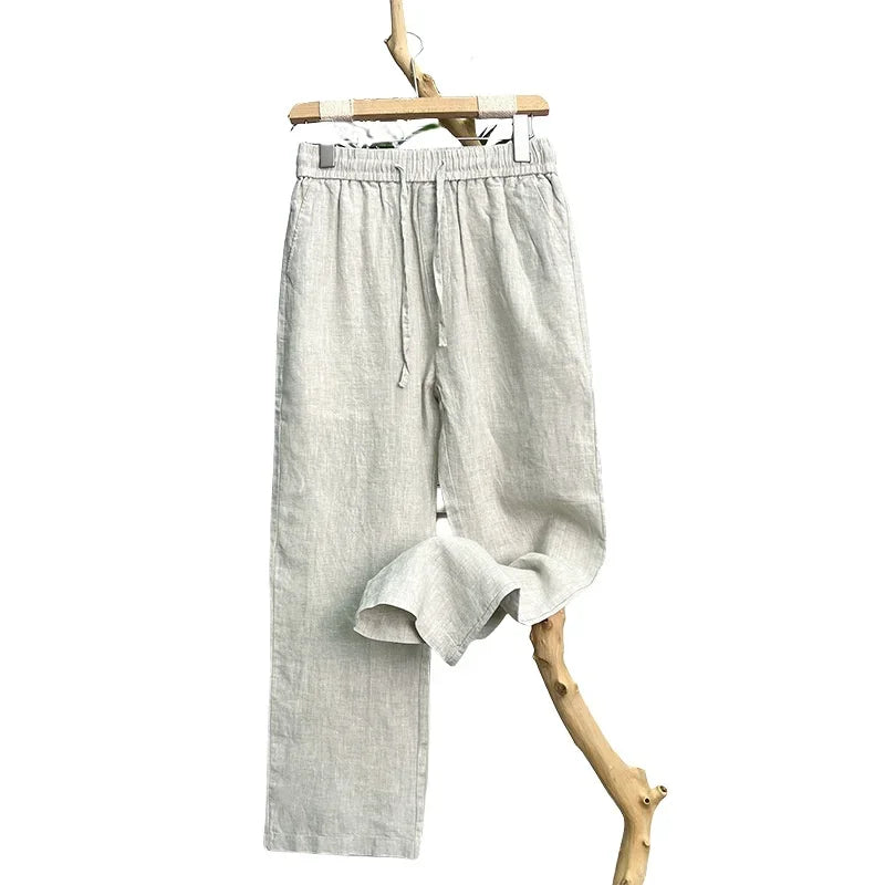 Summer Men Loose Straight Trousers Breathable Wide Linen Pants Man Gym Sweatpants Sport Casual Joggers Man Clothing Streetwear