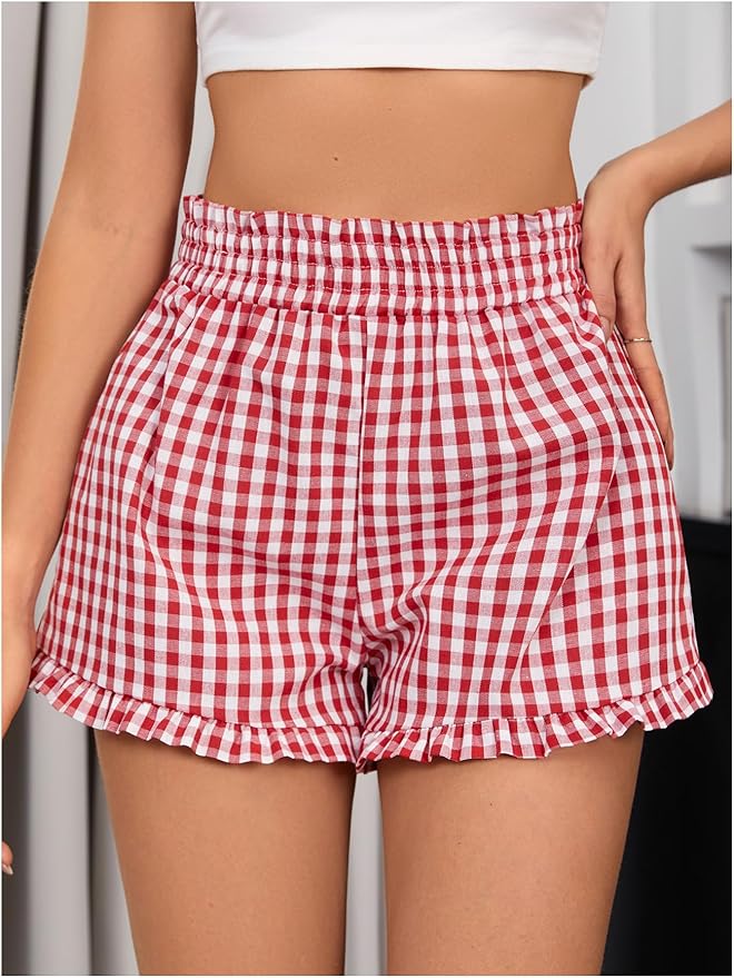 Casual and Comfy Plaid Print Button Front Elastic Waist Shorts