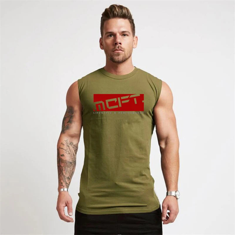 Summer Cotton Sleeveless T-Shirts Breathable Workout Tank Tops Mens Bodybuilding Clothing Fitness Sport Vests Muscle Singlets
