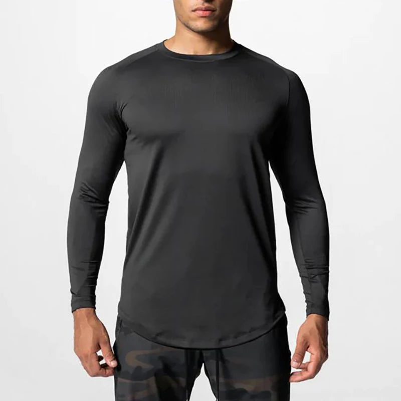 Compression Quick Dry T-shirt Men Running Sport Skinny Long Tee Shirt Male Gym Fitness Bodybuilding Workout Black Tight Clothing