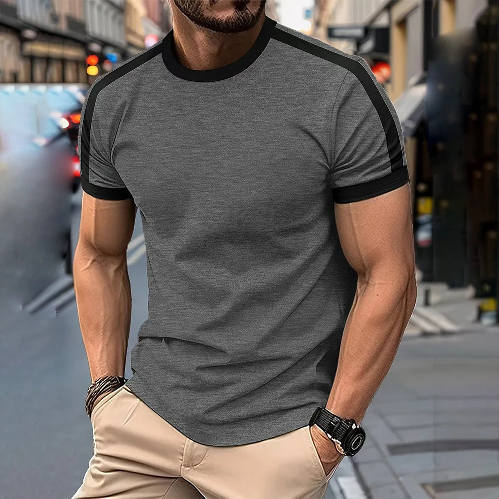 Gym Workout Fitness Slim Top Trendy Men Fitness Apparel Gym Regular Crew Neck 95 Polyester Solid Color Pattern