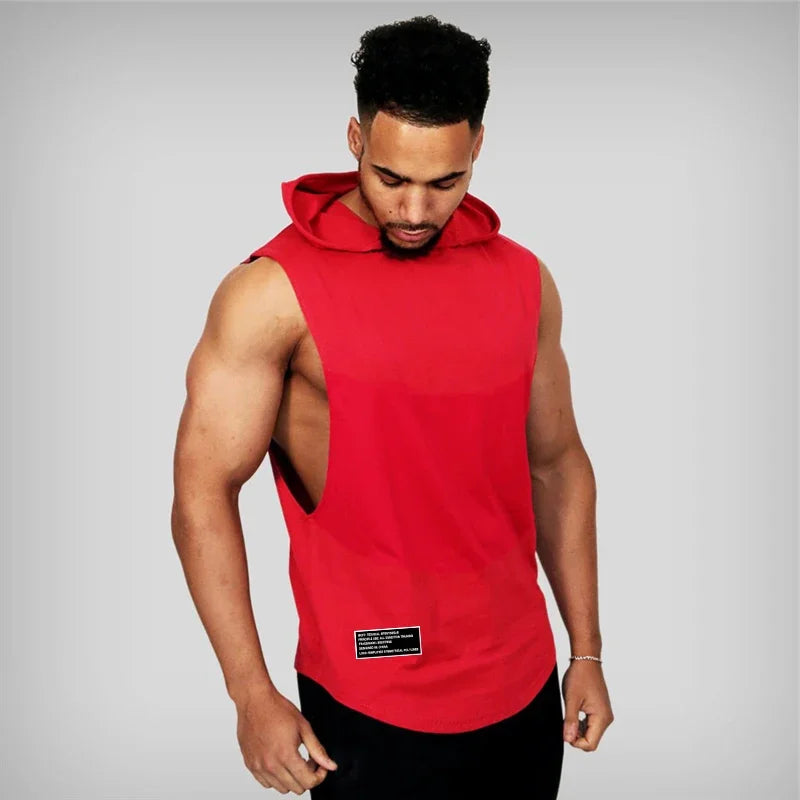 New Mens Workout Hooded Tank Tops Clothing Bodybuilding Gym Vest Fitness Sport Singlets Brand Fashion Cotton Sleeveless Shirts