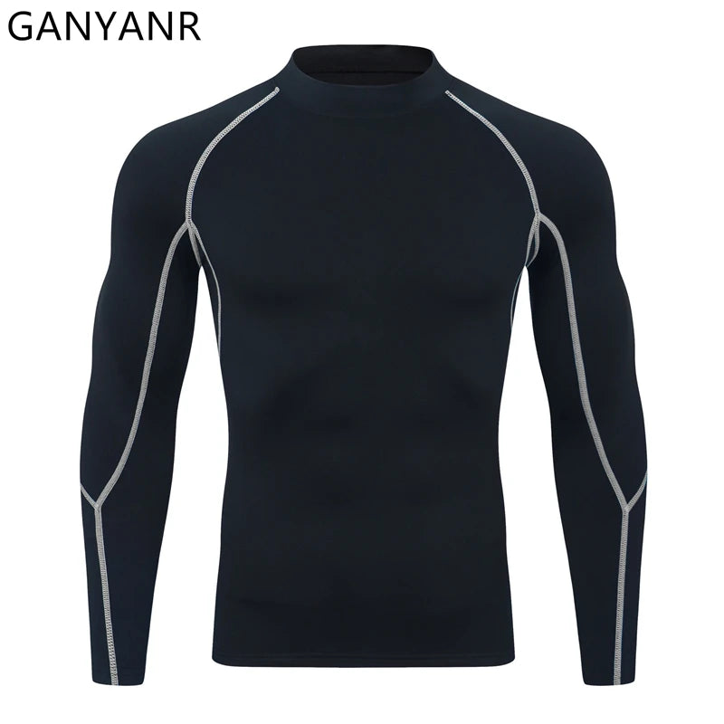 GANYANR Compression Running T-shirt Man Fitness Sportswear Gym Clothing Bodybuilding Long Sleeve Sport Training Exercise Tee