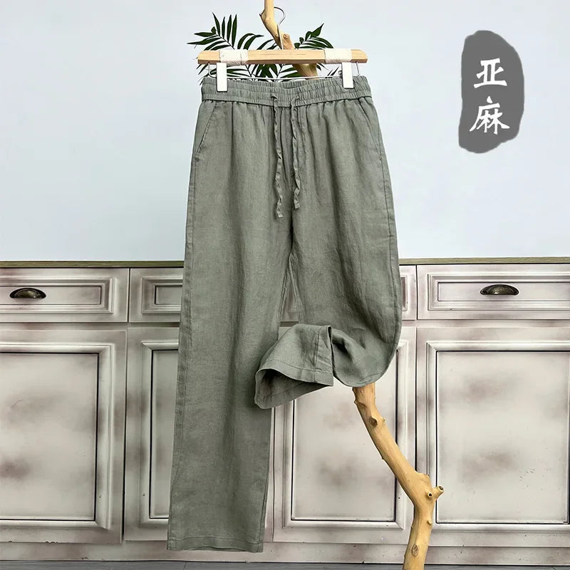 Summer Men Loose Straight Trousers Breathable Wide Linen Pants Man Gym Sweatpants Sport Casual Joggers Man Clothing Streetwear