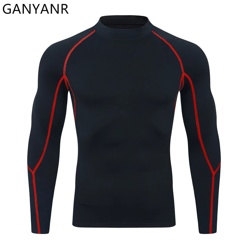 GANYANR Compression Running T-shirt Man Fitness Sportswear Gym Clothing Bodybuilding Long Sleeve Sport Training Exercise Tee
