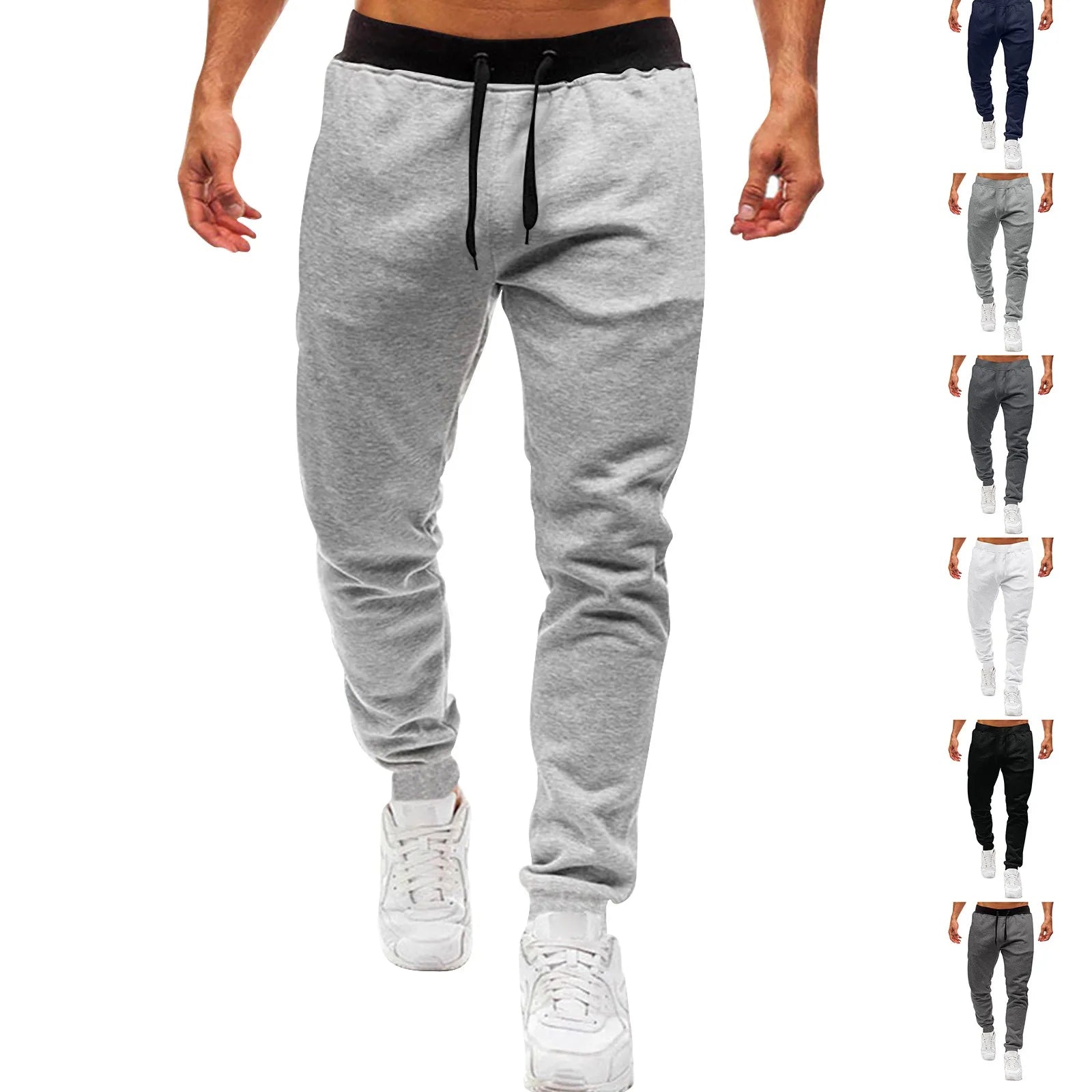Mens Drawstring Jogger Pants Slim Fit Ribbed Cuff Casual Trousers Stylish Streetwear Bottoms Trendy Athleisure Pants