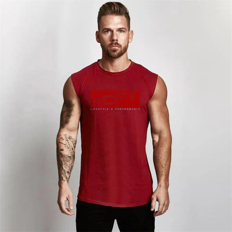 Summer Cotton Sleeveless T-Shirts Breathable Workout Tank Tops Mens Bodybuilding Clothing Fitness Sport Vests Muscle Singlets