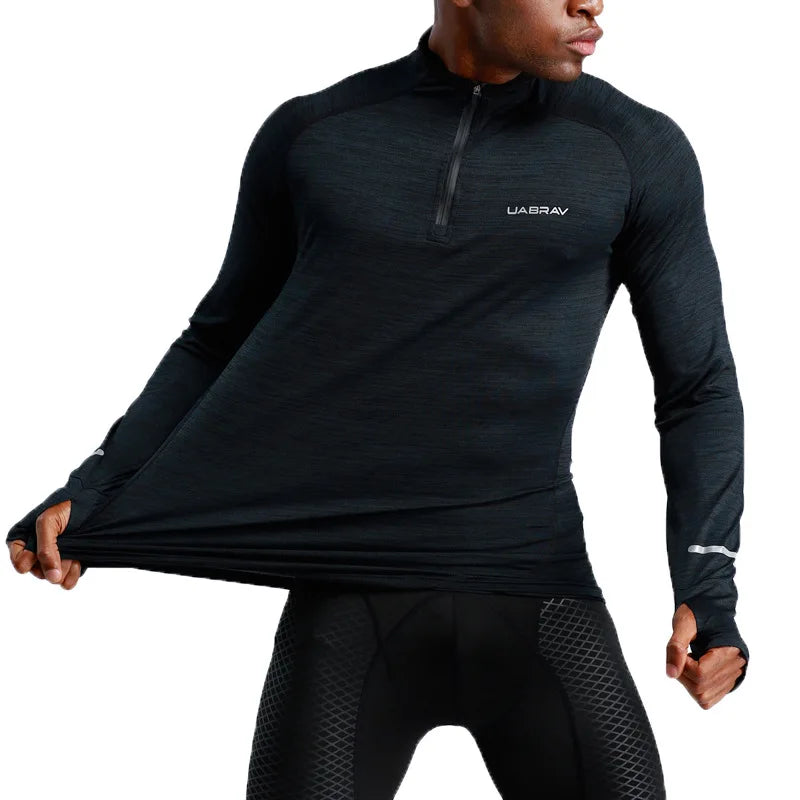 Men Long Sleeve Sport Shirt Sports Jersey Tops Lightweight Running Gym Fitness Workout Activewear Zip Pullover Quick Dry