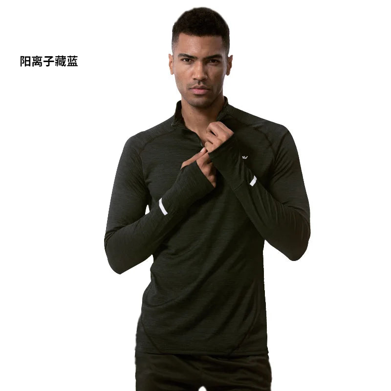 Men Long Sleeve Sport Shirt Sports Jersey Tops Lightweight Running Gym Fitness Workout Activewear Zip Pullover Quick Dry