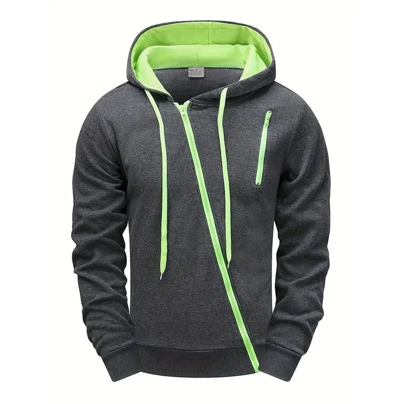 Male Daily Casual Sports Hoody Coat Gym Outdoor Streetwear Budget Athleisure 2025 Men's Asym Zip Hoodie All-Season Riding Jacket