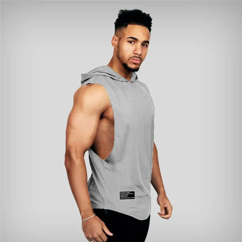 New Mens Workout Hooded Tank Tops Clothing Bodybuilding Gym Vest Fitness Sport Singlets Brand Fashion Cotton Sleeveless Shirts