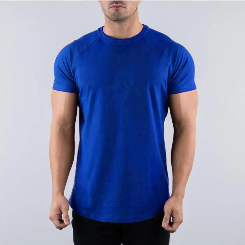Muscle Fitness T-shirt Summer Men's Athleisure Workout short sleeve T-shirt High Quality cotton Men T-shirt Gym Sport Shirt Tops
