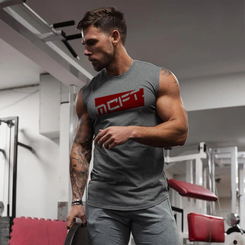 Summer Cotton Sleeveless T-Shirts Breathable Workout Tank Tops Mens Bodybuilding Clothing Fitness Sport Vests Muscle Singlets