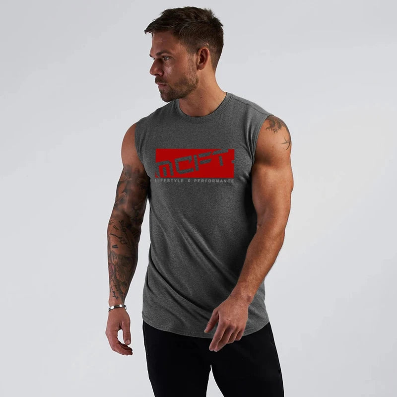 Summer Cotton Sleeveless T-Shirts Breathable Workout Tank Tops Mens Bodybuilding Clothing Fitness Sport Vests Muscle Singlets