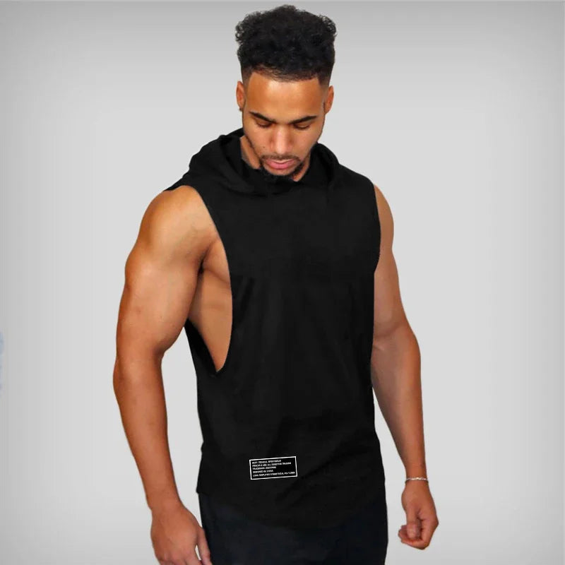 New Mens Workout Hooded Tank Tops Clothing Bodybuilding Gym Vest Fitness Sport Singlets Brand Fashion Cotton Sleeveless Shirts