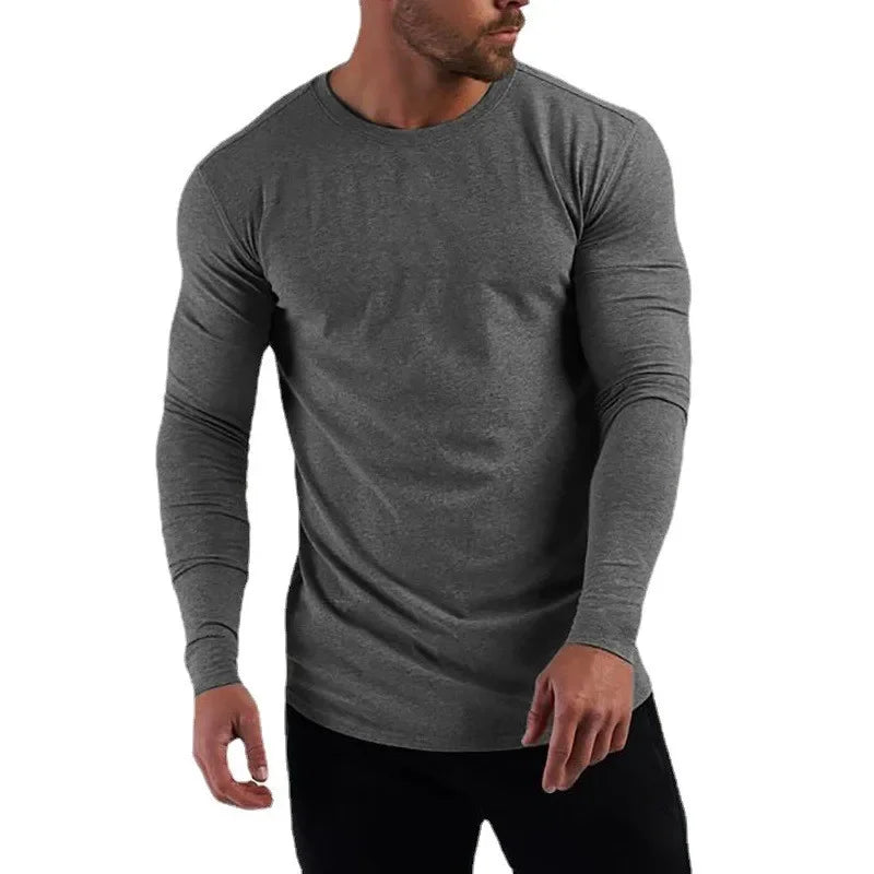 Plain Cotton Breathable Long Sleeve Clothing Gym Fitness Bodybuilding Sport T-shirts Mens Workout Casual Slim Fit Autumn Shirts