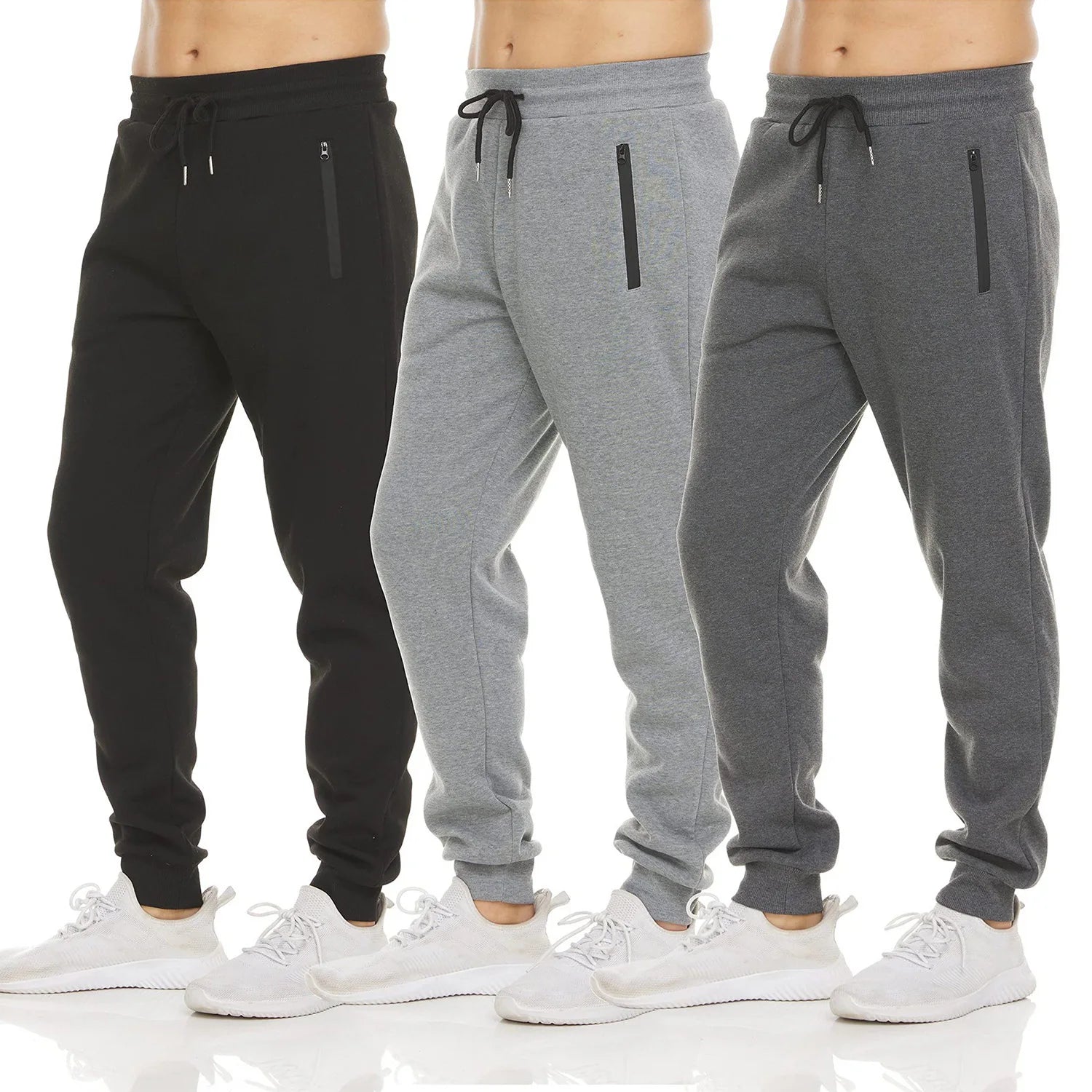 New Sweatpants Side Zipper Pockets Men Joggers Track Pants Elastic Waist Sport Casual Trousers Baggy Fitness Gym Clothing