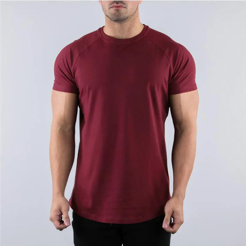 Muscle Fitness T-shirt Summer Men's Athleisure Workout short sleeve T-shirt High Quality cotton Men T-shirt Gym Sport Shirt Tops